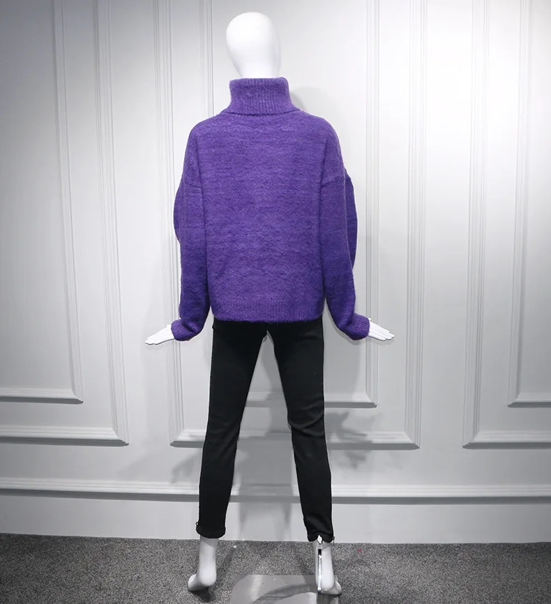 Star King Gull with Purple Mohair Grabbed Sweater High Collar Lazy Wind Long Pullover Loose Thick Turtleneck Women Sweaters Star King Gull with Purple Mohair Grabbed Sweater High Collar Lazy Wind Long Pullover Loose Thick Turtleneck Women Sweaters