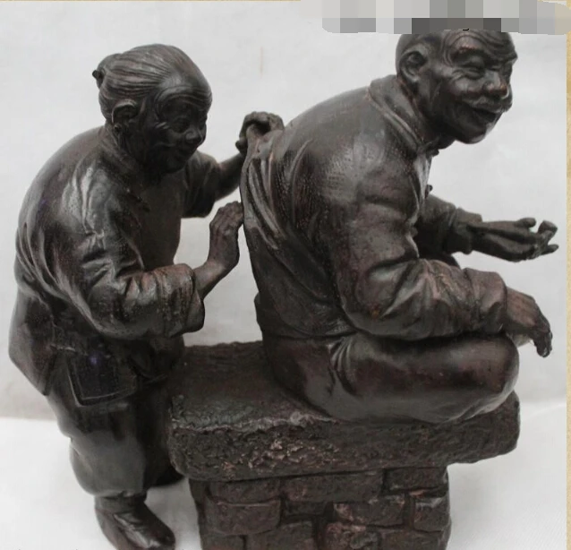 

11"China Chinese Folk Bronze Lucky country geezer Old Women Tickle Statue