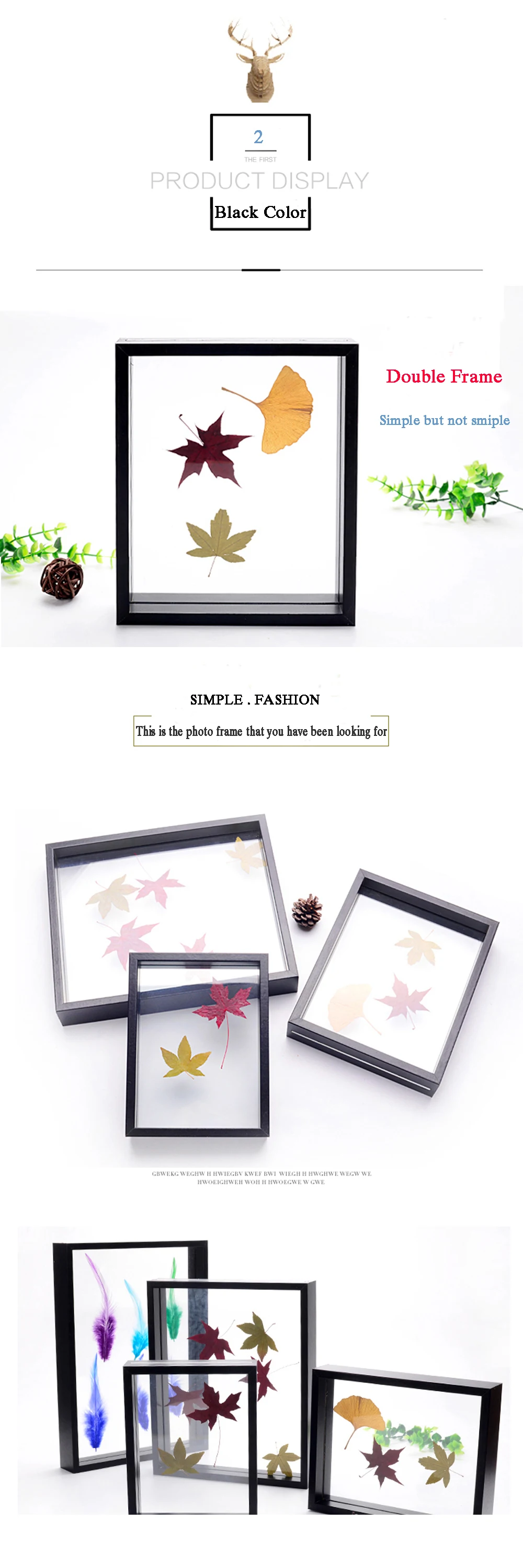 Modern Art Creative Plant Glass Butterfly Specimen Frame Double-sided Photo Frame 5 inch 7 inch 8 inch 10 inch For Home Decor