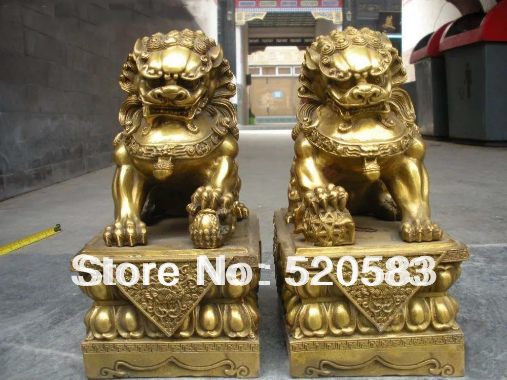 

free China pure Brass Royal Palace Evil Guardian Door Foo Dog Lion pair fast