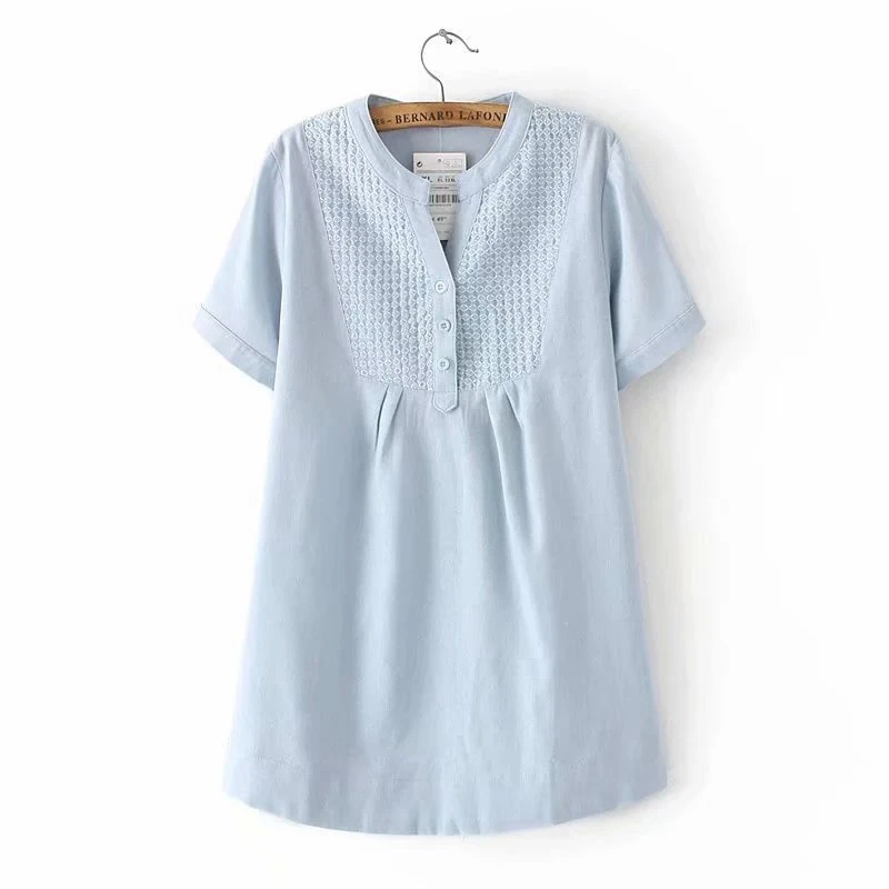 

Casual Cotton Linen Long Blouse Summer Short Sleeve O neck Plus Size Tops Women Embroidered Shirts Ladies YY638