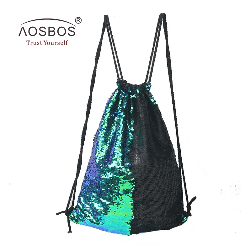 Aosbos, рюкзак русалки на шнурке, Складная спортивная сумка для спортзала, для улицы, для женщин и мужчин, для тренировок, фитнеса, сумка на шнурке для обуви - Цвет: Green black