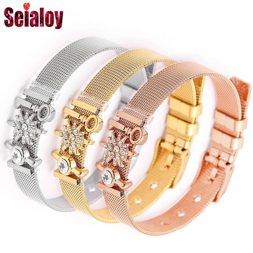 

SEIALOY Fashion Stainless Steel Mesh Watch Chain Bracelets For Women Men Rose Gold Silver Charm Brands Bracelet Bangles Jewelry
