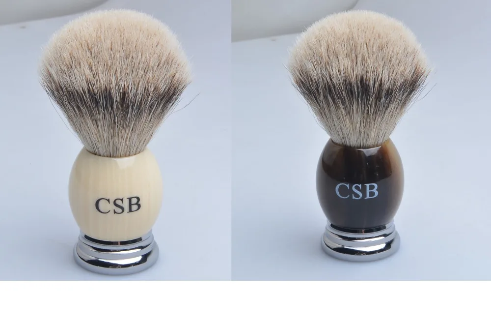 

CSB High Quality Silvertip Badger Hair Faux OX HORN IVORY Chrome Metal Handle Men's Shaving Brush