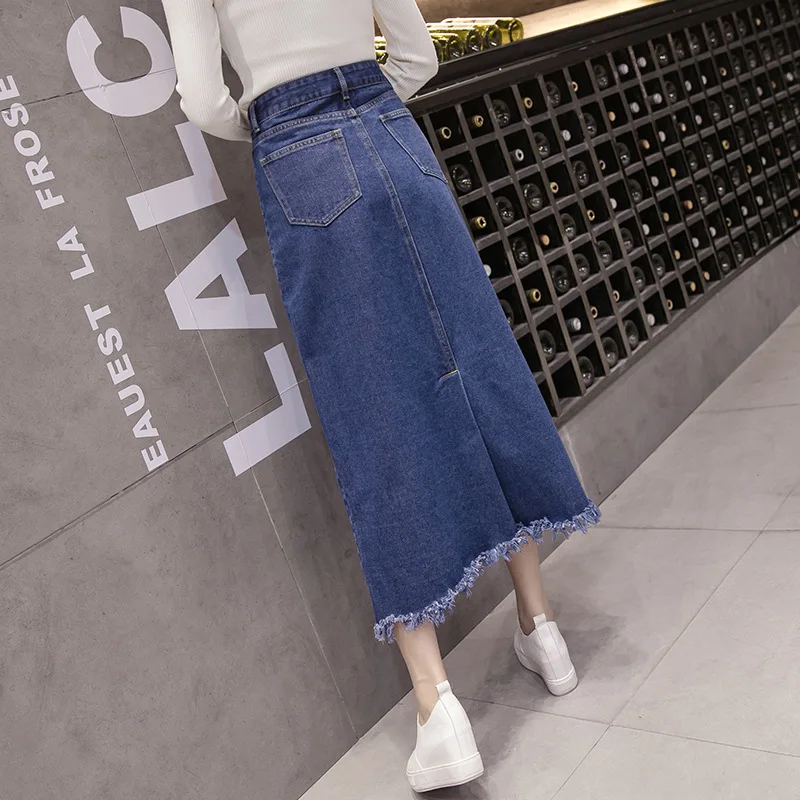Lguc. H джинсовая юбка с разрезом сзади, джинсовая юбка с высокой талией, длинная юбка трапециевидной формы, летняя и осенняя женская одежда большого размера плюс 5xl