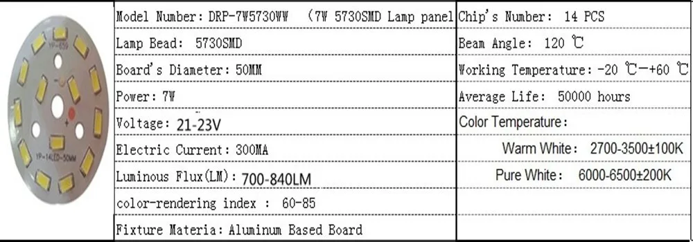 7 Вт SMD5730 светодио дный панели лампы (тарелка) теплый белый/белый 700-840LM лампы/прожекторы Бесплатная доставка