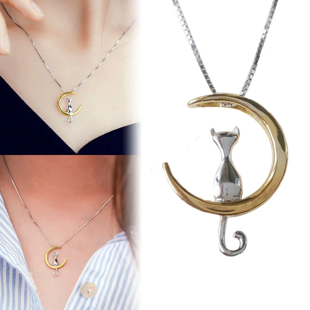

Vintage Pets Animal Chokers Necklace Shellhard Trendy Lovely Cat Moon Long Necklaces & Pendants Collares For Women Jewelry
