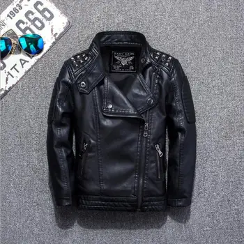 

2019 spring autumn new fashion Pu leather jackets for baby boys children long sleeve riveting black coats big baby outerwear 411