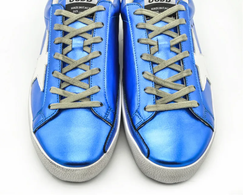 

Deluxe Italy Original Casual Golden Shoes Handmade Blue Genuine Leather Goose Shoes Men Women Scarpe Uomo Chaussure Plate 2017