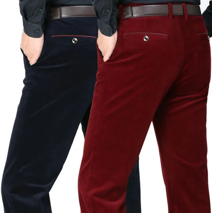 Men's Casual Pants Business High Waist Corduroy Middle aged Men's