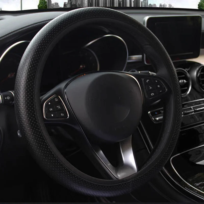 Чехлы рулевого колеса автомобиля из искусственной кожи Светоотражающие китайский дракон дизайн эластичный 38 см/1" анти-защелка держатель протектор - Название цвета: Black