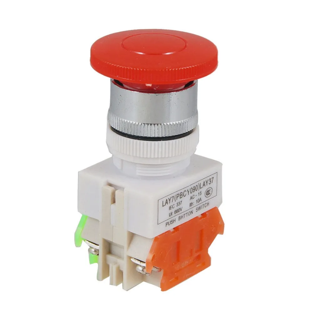 Red Mushroom Cap DPST Momentary Push Button Switch 660V 10Ain Switches