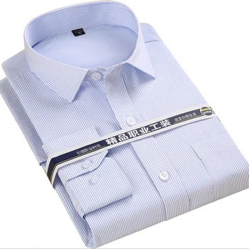

Blue Striped/Small Plaid Mens Shirt Classic Smart Casual Button Male Office Wear Dress Shirt Pocket Oversized Shirt Men 6XL 5XL