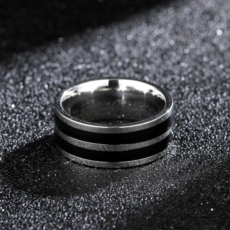 8 мм титановое кольцо для мужчин 2 черные линии центр холодный черный широкий
