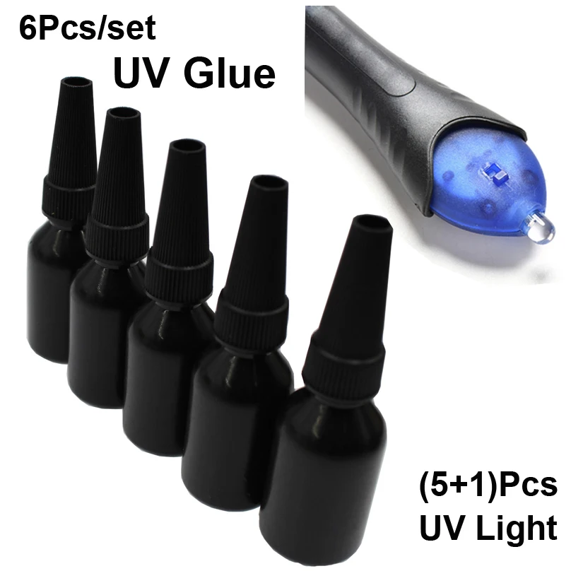 

6Pcs/set Super Five Seconds 5 Fix Glue with 5pcs UV Bottle Crystal Rubber Metal Glue School Stationery Store Wood DIY Craft Shop