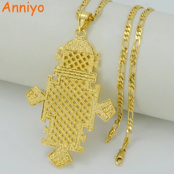 

Annio Ethiopian Gold Cross Pendant Necklaces For Women/Men Gold Color Africa Big Crosses Jewelry Eritrea Religion#044602
