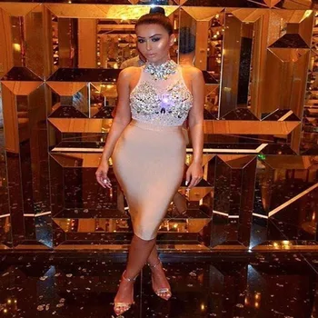 

2019 Fashion Diamonds Sleeveless Lace Dress Sexy New Style Women Night Club Evening Party Body con O-Neck Dresses Wholesale