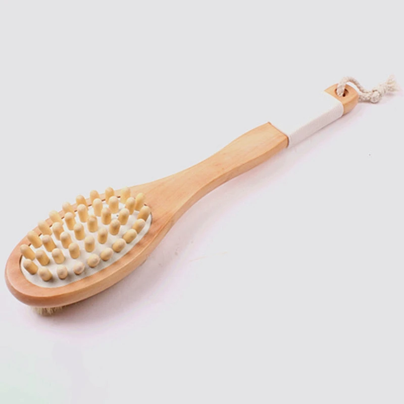 Щетка для тела для сухой чистки кожи, отшелушивающая и целлюлитная бамбуковая щетка для ванной с длинной ручкой для душа
