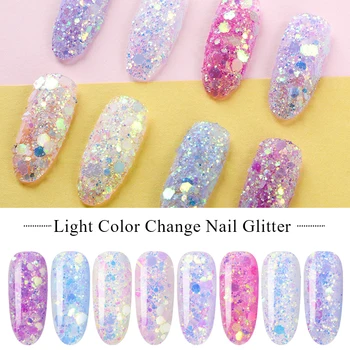 

MEET ACROSS Glitter Flakes 3D Hexagon Gradient Sequins Spangles Polish Manicure DIY Nails Art Decorations