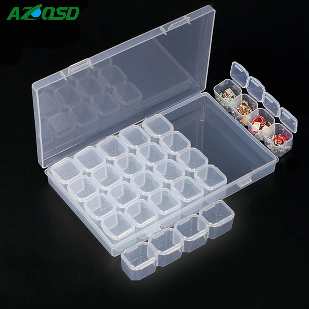 

AZQSD 28 slots Diamond Painting Accessory Box Diamond Embroidery Kind of Tools Clear Plastic Rhinestones Display Storages Boxes