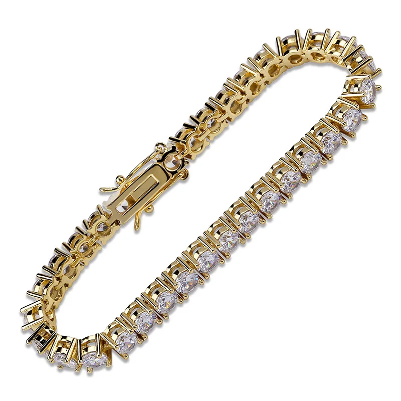 

5mm Hip Hop Bling Iced Out Cubic Zircon Bracelet Tennis Chain Bracelets Women Men 1 Row CZ Link Chain Jewelry Gold Silver Rose