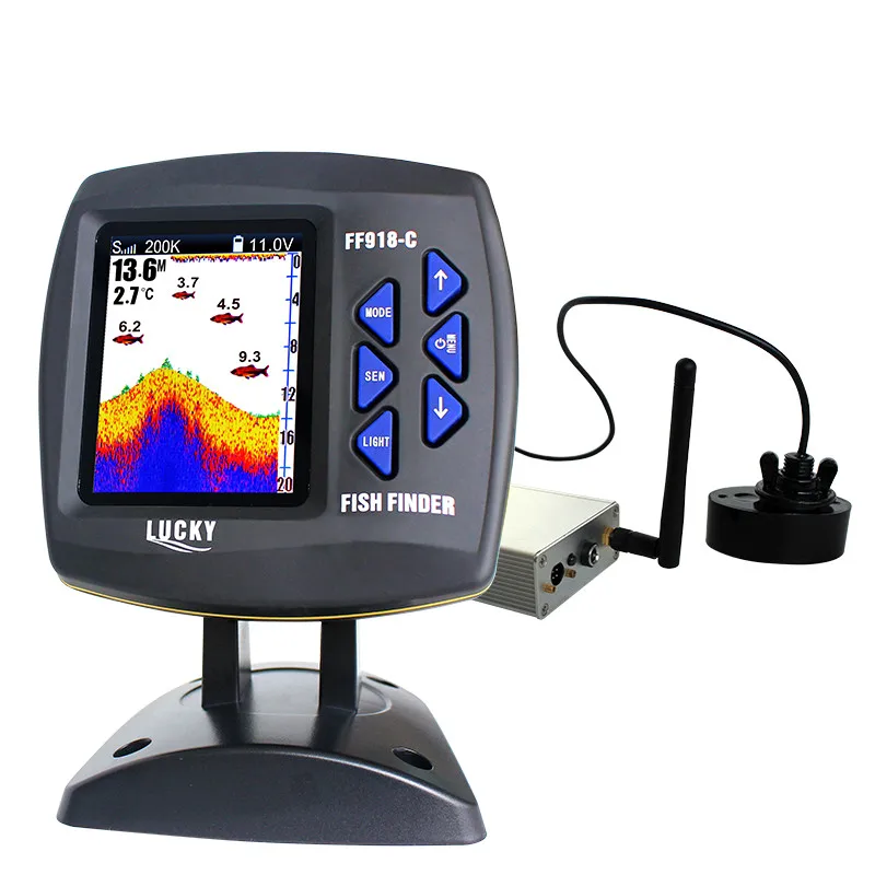 US $130.00 lucky FF918CWLS Russian Version Color Display Boat Fish Finder wireless operating range 300 m Depth Range 100 M fishfinder