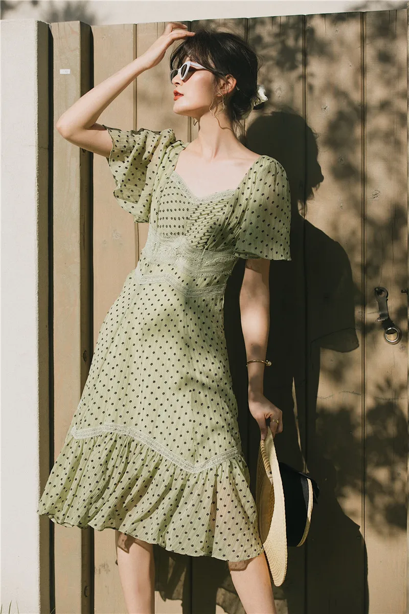 Винтажное платье для отдыха, простое кружевное летнее платье, французский стиль, элегантное удобное шифоновое платье для женщин