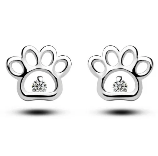 

2019 New Lovely Cute Cat Dog Paw Prints Simple Zircon Stud Earrings For Women Fashion Pet Animal Jewelry (Support Drop Shipping)