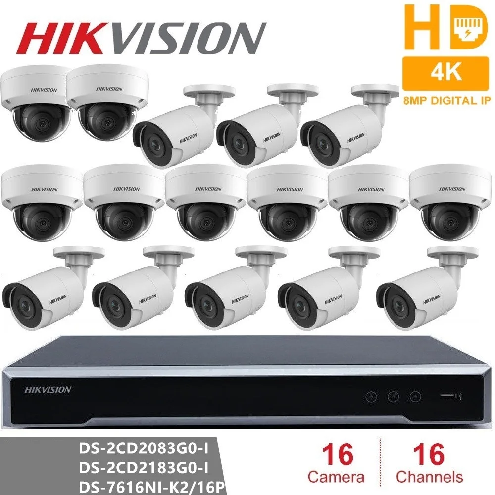 Hikvision 16CH комплект системы охранного видеонаблюдения 8MP камера безопасности Система 16CH POE NVR+ 16 шт. 8MP POE IP камера H.265 CCTV Водонепроницаемая