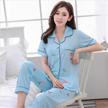 

womens Pajamas Sets Sleepwear 2 Pieces Pyjama Set Sleep Lounge Long Sleeves Turn-down Collar Pocket Decor Top+Pants 2pcs nightwe