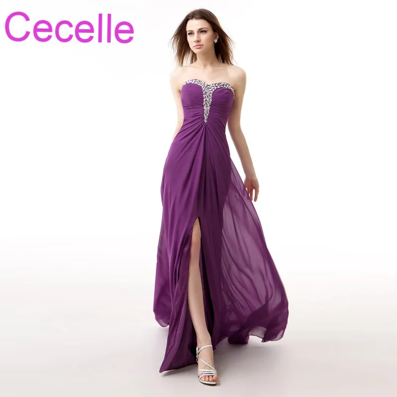 purple chiffon evening gown
