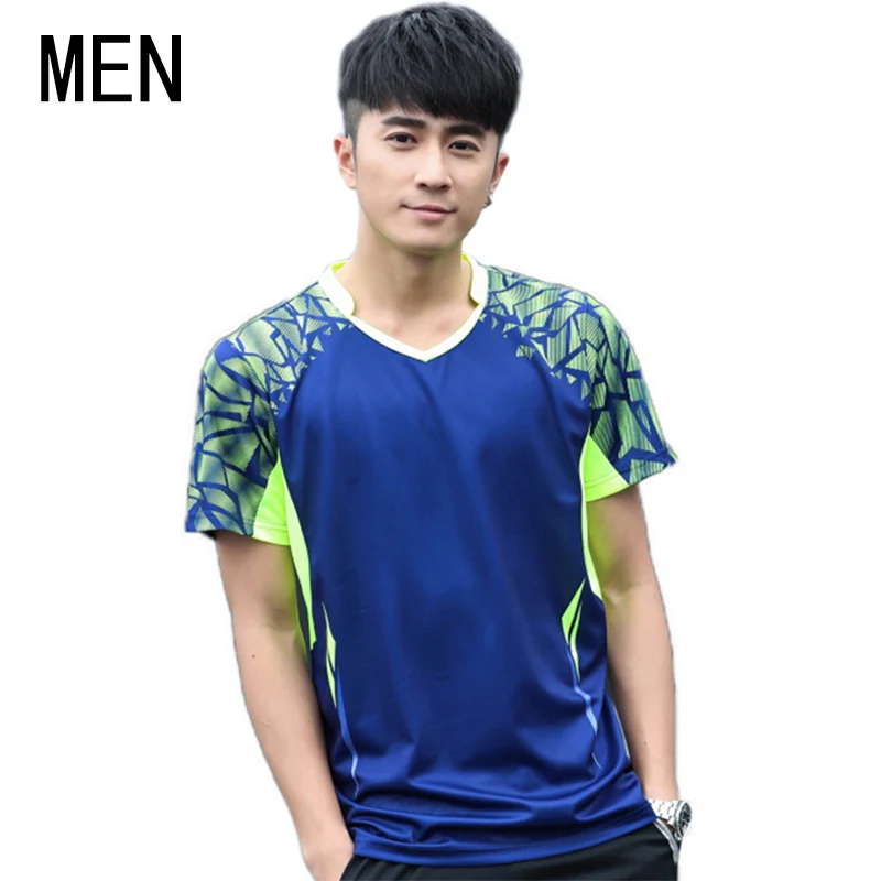 9617A Men Navy Blue Рубашка для бадминтона, новинка, короткий рукав, мужской Теннисный костюм, одежда, быстросохнущая, Tenis Masculino, размера плюс, для настольного тенниса, Джерси, A07 - Цвет: 9617A Men Navy Blue