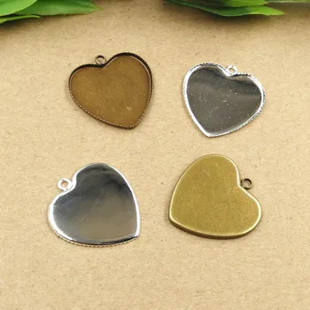 

25mm Love Heart Bezel trays Pendant Settings Stone Resin Cabochons Base Findings DIY Jewelry Accessories Necklace Pendant Making