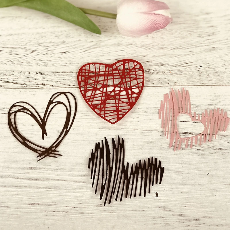 

4pcs Heart Love Shape Metal Cutting Dies for Scrapbooking DIY Album Embossing Folder Paper Cards Maker Template Decor Stencils