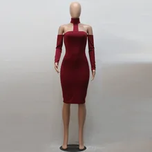 Women Off Shoulder Halter Choker Dresses 2017 New Female Backless Sheath Skinny Cut Out Dress Lady Long Sleeve Bodycon Vestidoes