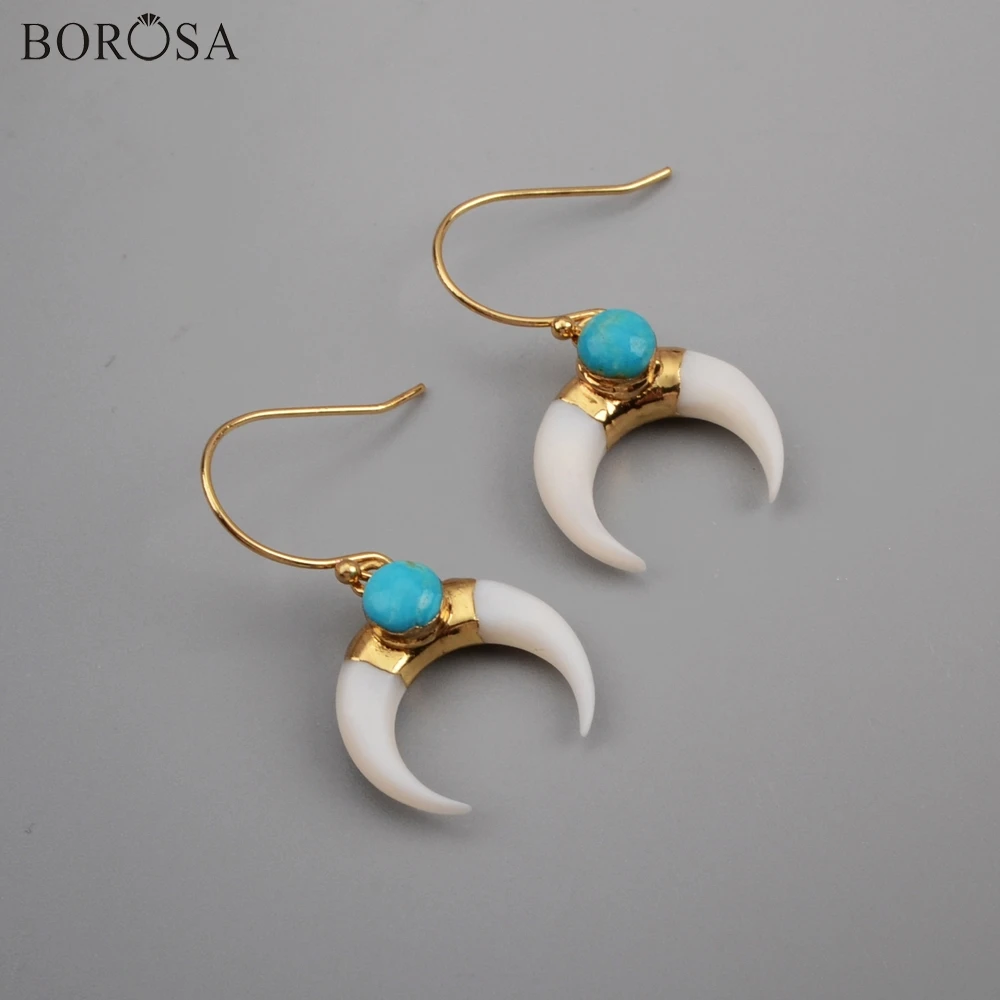 BOROSA 5 пар золотые гальванические белые оболочки и круглые натуральная бирюза