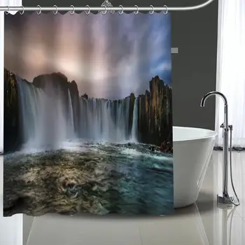 

Custom waterfall Shower Curtain Polyester Bathroom Waterproof With Plastic Hooks Shower Curtain More Size