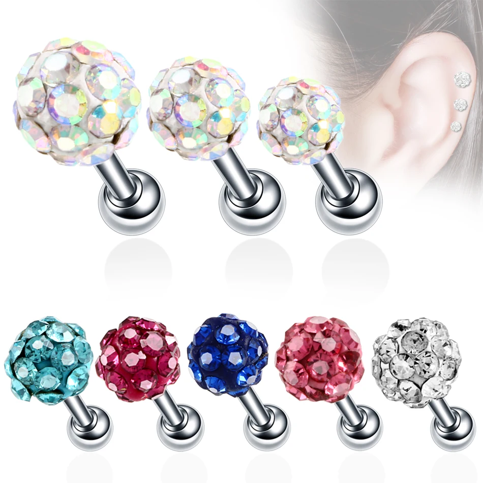 

3pcs/lot Steel Piercing Orelha Cartilagem Crystal Ear Stud Piercing Ear Cartilage Tragus Earrings Stud Piercings Jewelry Women
