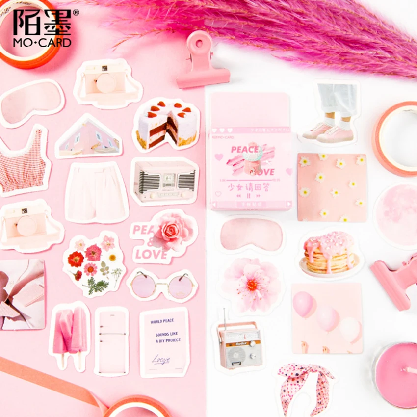 

46pcs/pack Pink Girl Please Answer Box-Packed Paper Sticker Label Paper Card New Cute Stationery Stickers
