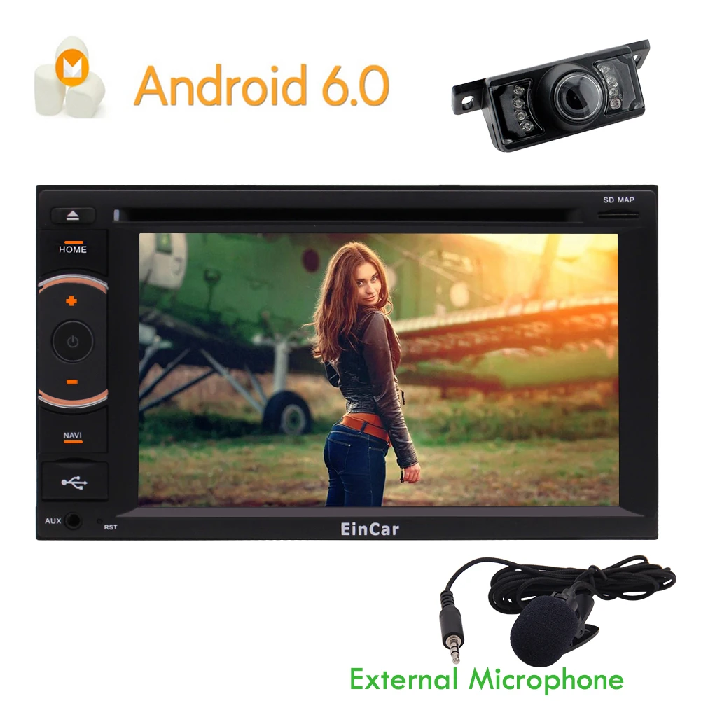 Cheap Android6.0 Quad core Car Stereo in Dash Double DIN DVD Player multi-touch screen 16G ROM 1080P Video Navigation 3D Map WIFI+CAM 1