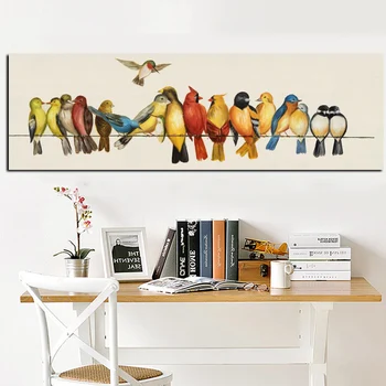 

HD Print Horizontal Birds on the Lines Oil painting on Canvas Wall Pop Art Picture Poster for Bedroom Sofa Home Cuadros Decor