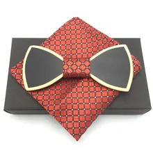 Мужской деревянный галстук-бабочка галстук набор запонок с коробкой бабочка в деловом стиле Аксессуары для галстуков твердый деревянный лук Галстуки Для Свадьба с карманом квадратный