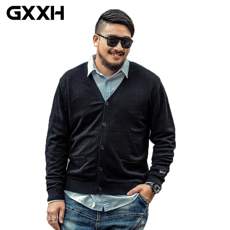 

GXXH Big Size Cotton Knitted Cardigan Sweater Men,V Neck Button Fly Clothes, Solid Full Sleeve Black Gray Knitwear Coats 6XL 7XL