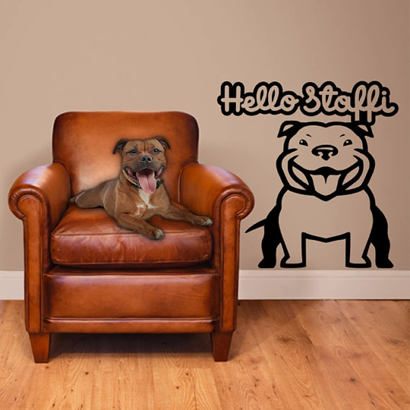 

DIY Creative Hello Stafford Bulldog Art Wall Stickers PVC removable vinyl wall decals JG1011