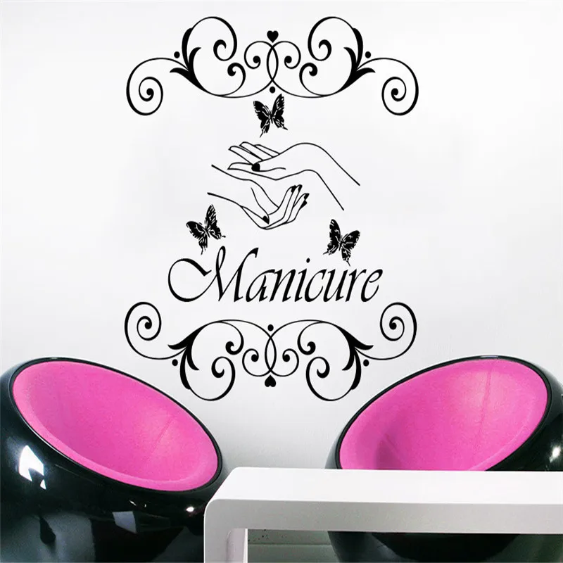 Наклейка на стену Маникюр винил стикеры ручной красота салон гвозди косметические парикмахерские WallpapeButterfly домашний декор Vinilos