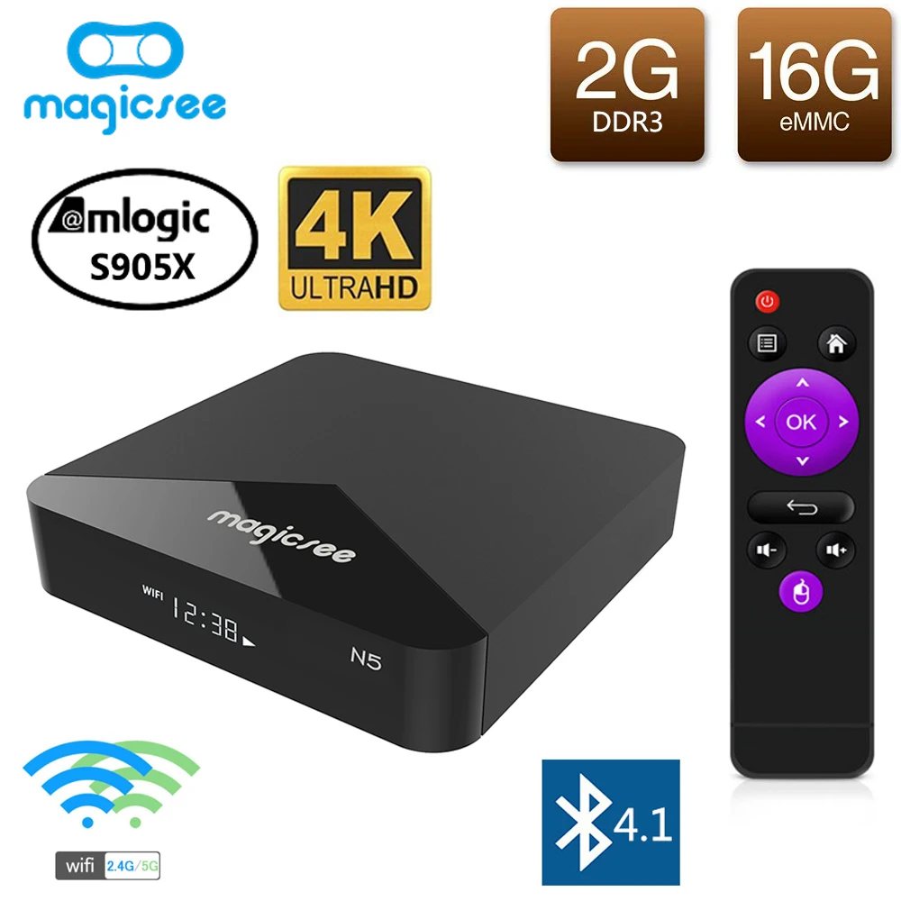 

MAGICSEE N5 Android 7.1 TV Box Amlogic S905X 2GB RAM 16GB ROM Media Player 2.4G 5G WiFi Bluetooth 4.1 4K UHD Smart Set Top Box