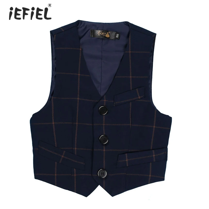 2017 New Arrival Kids Boys Gentleman Formal Suits Waistcoat Plaid