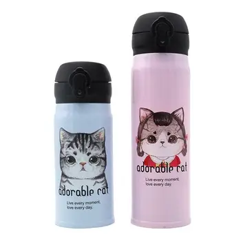 

350ML/450ML Lovely Cartoon cat Stainless Steel insulated Thermos With Lock Girl/Student gift Thermal vaccum water bottle