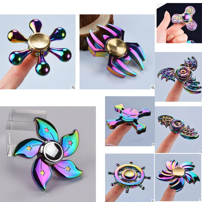 Hand Spinner Rainbow Legering Finger Gyro Tri Fidget Spinner Rose Gold Metal Blue Wheel Fly Flower