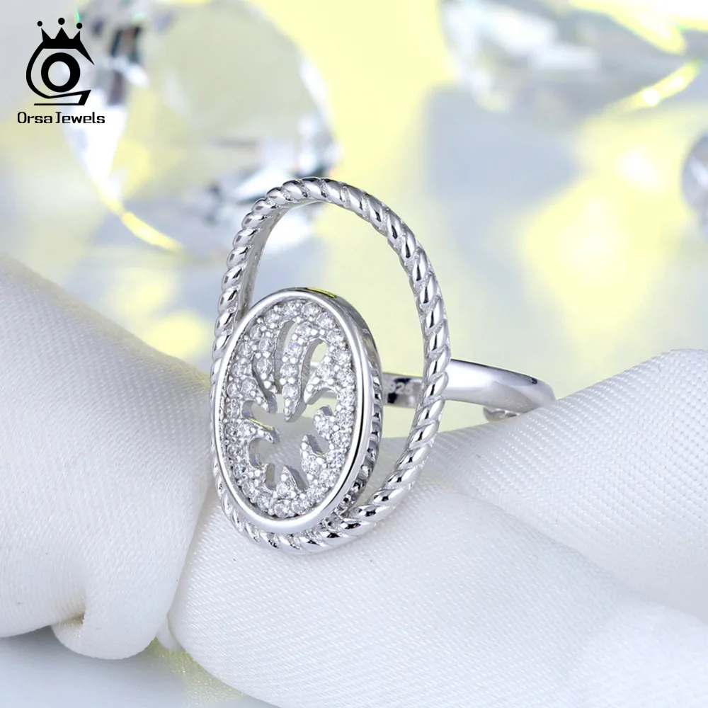 ORSA JEWELS Original Design Adjustable Ring Solid 925 Sterling Silver Jewelry Zircon Oval Dreamcatcher Shape Women Rings SR105